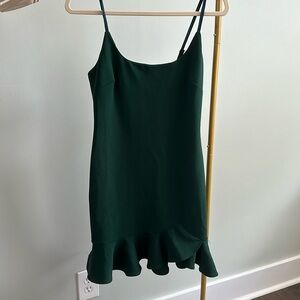 Dark Green Mini Dress - Spaghetti strap, scalloped hem RUNS SMALL